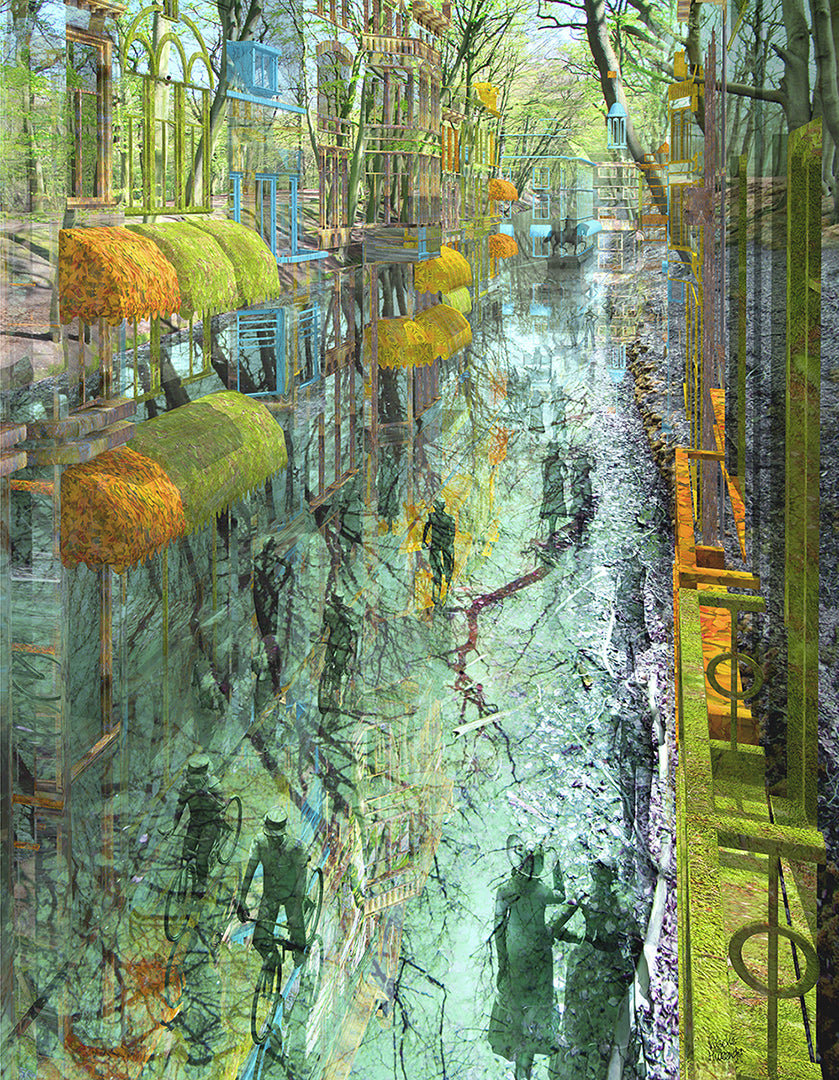 Noordeinde Insight – immersief digitaal schilderij van Lisette Huizenga. Een moderne reinterpretatie van Isaac Israels’ iconische schilderij ‘Noordeinde’ uit 1917, waarin perspectief en compositie worden getransformeerd tot een gelaagde, ruimtelijke ervaring. Je blijft ernaar kijken.