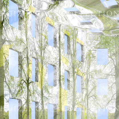 Detail van Atlantis Risorta – bomen die groeien door de ramen van de structuur.