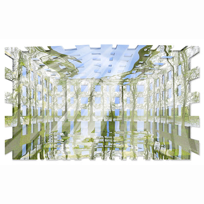 Atlantis Risorta, 2024 – immersive digital painting by Lisette Huizenga. A striking fusion where ruined architecture blends with growing trees and reflections of light and water.