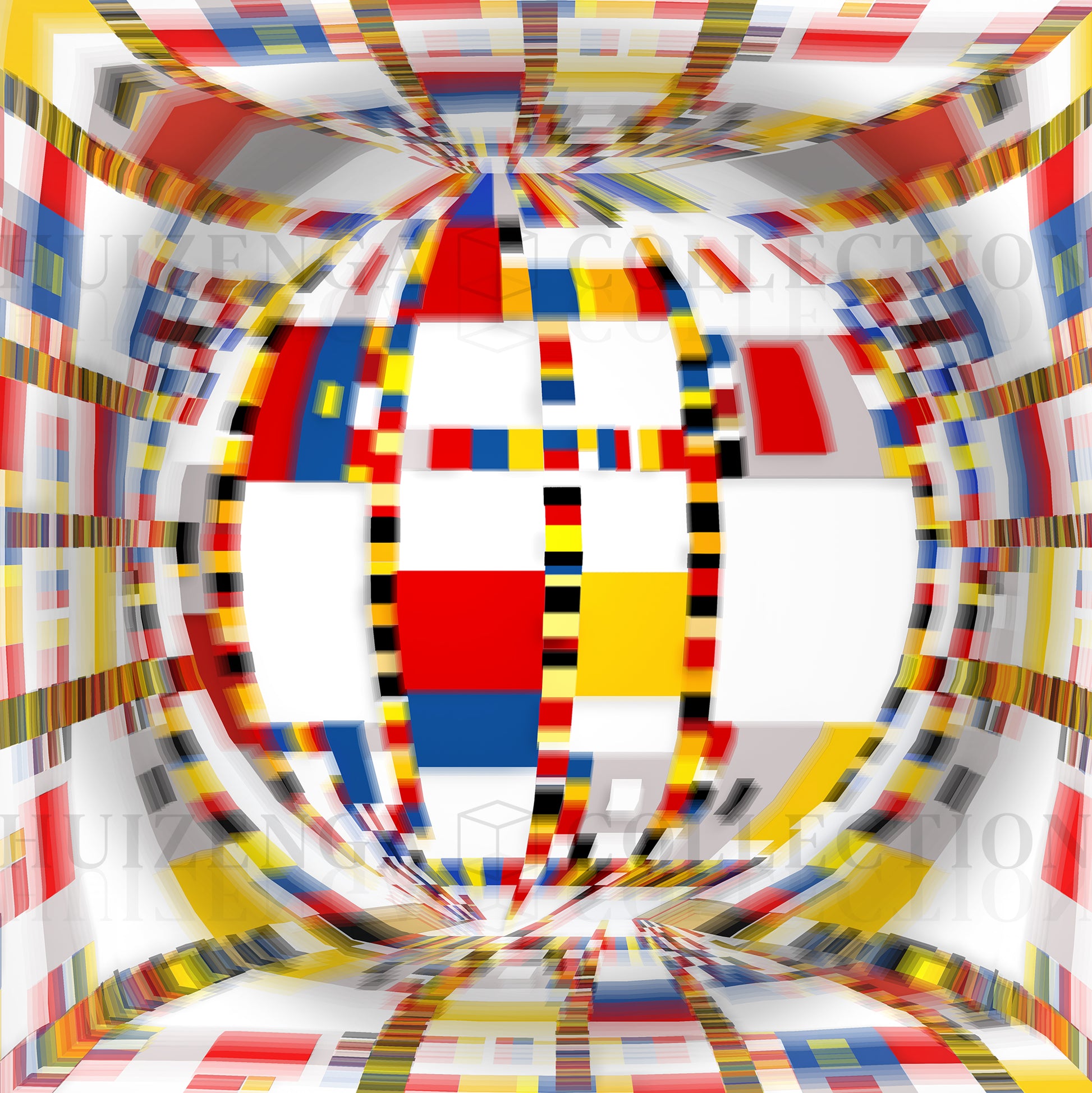Detail of Geometric Space #44 Circle – the central circular vanishing point with layered geometric colour blocks.