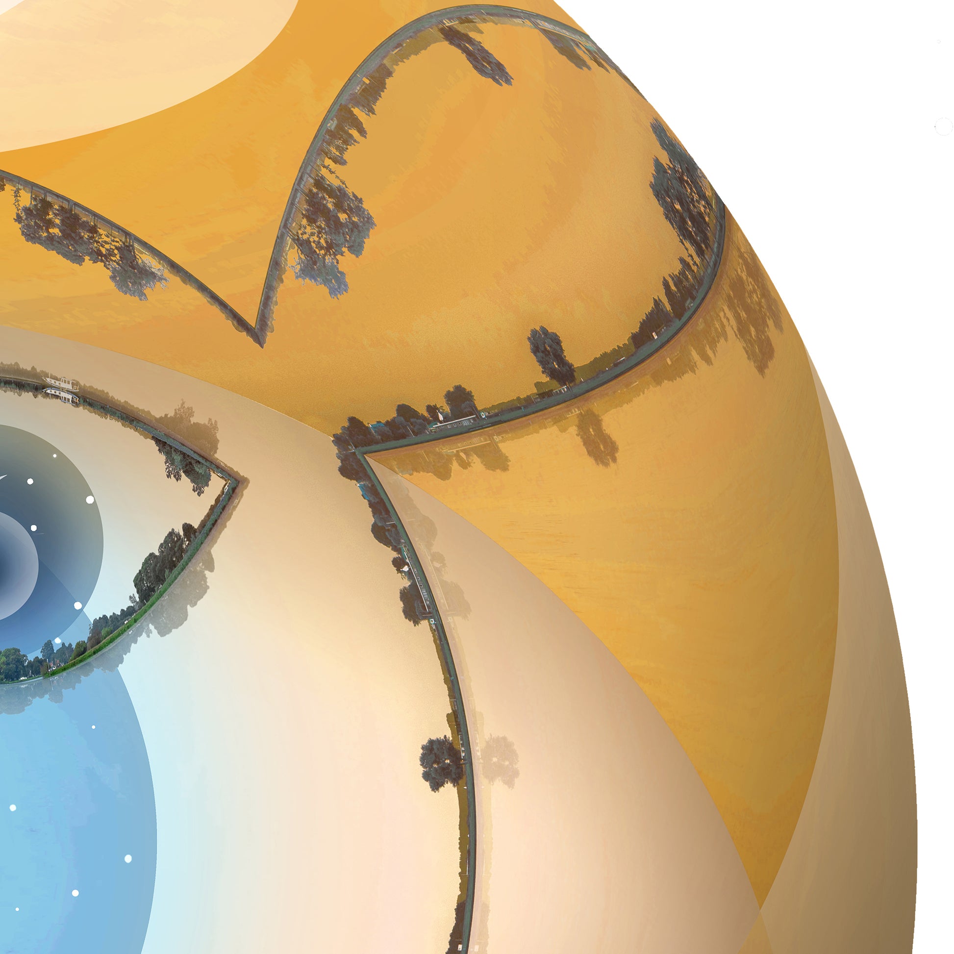 Playful planet-like composition combining landscape and abstract facial elements, detail from Terra Waramuni Burlesca