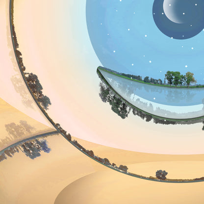 Smiling horizon reflection forming a playful expression, detail from Terra Waramuni Burlesca for kids room interior