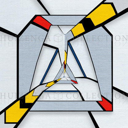 Human figures integrated in geometric structure