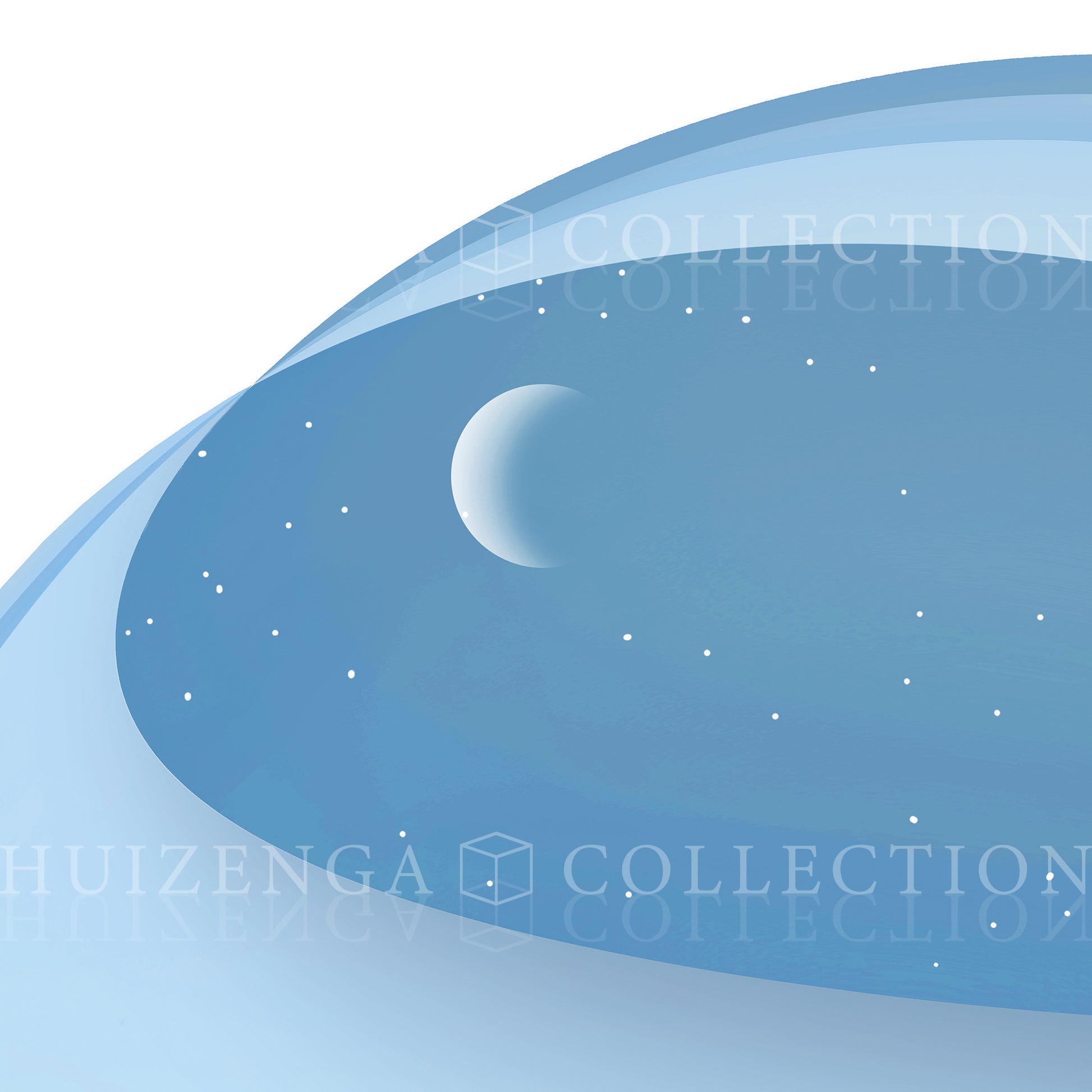 Crescent moon and starry sky within a layered sphere, detail from Terra Waramuni by Lisette Huizenga