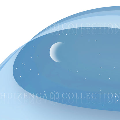 Crescent moon and starry sky within a layered sphere, detail from Terra Waramuni by Lisette Huizenga