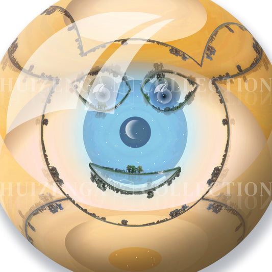 Close-up of expressive eyes in a playful spherical artwork suitable for children's interiors by Lisette Huizenga
