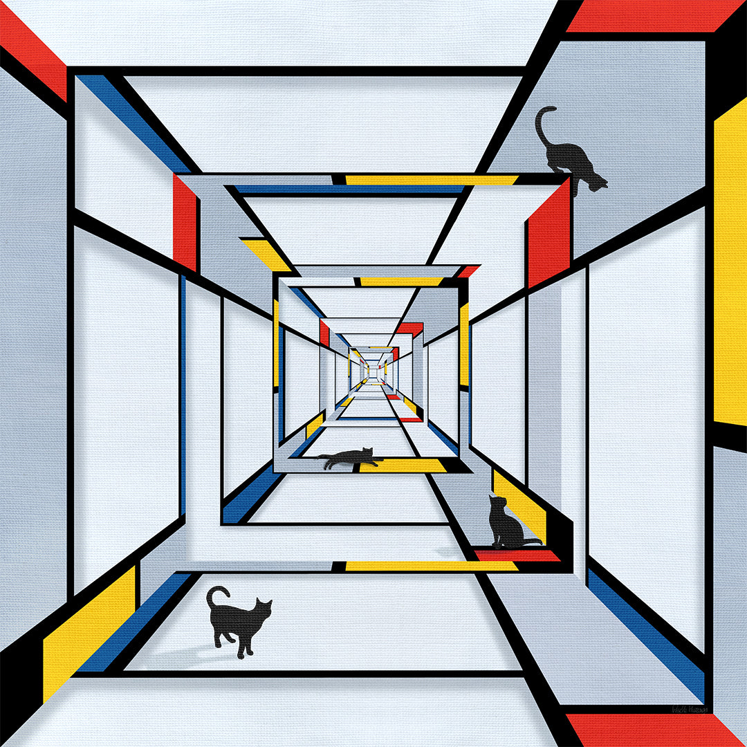 Geometric Bridge 21 Square with multiple figures and deep perspective