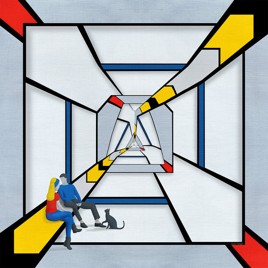 Geometric Bridge 21 Triangle with human figures in geometric perspective space