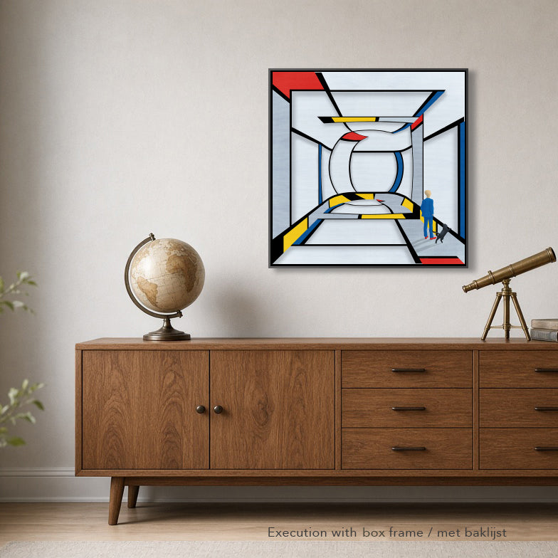 Geometric Bridge 21 Circle artwork by Lisette Huizenga in box framed interior presentation