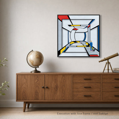 Geometric Bridge 21 Circle artwork by Lisette Huizenga in box framed interior presentation