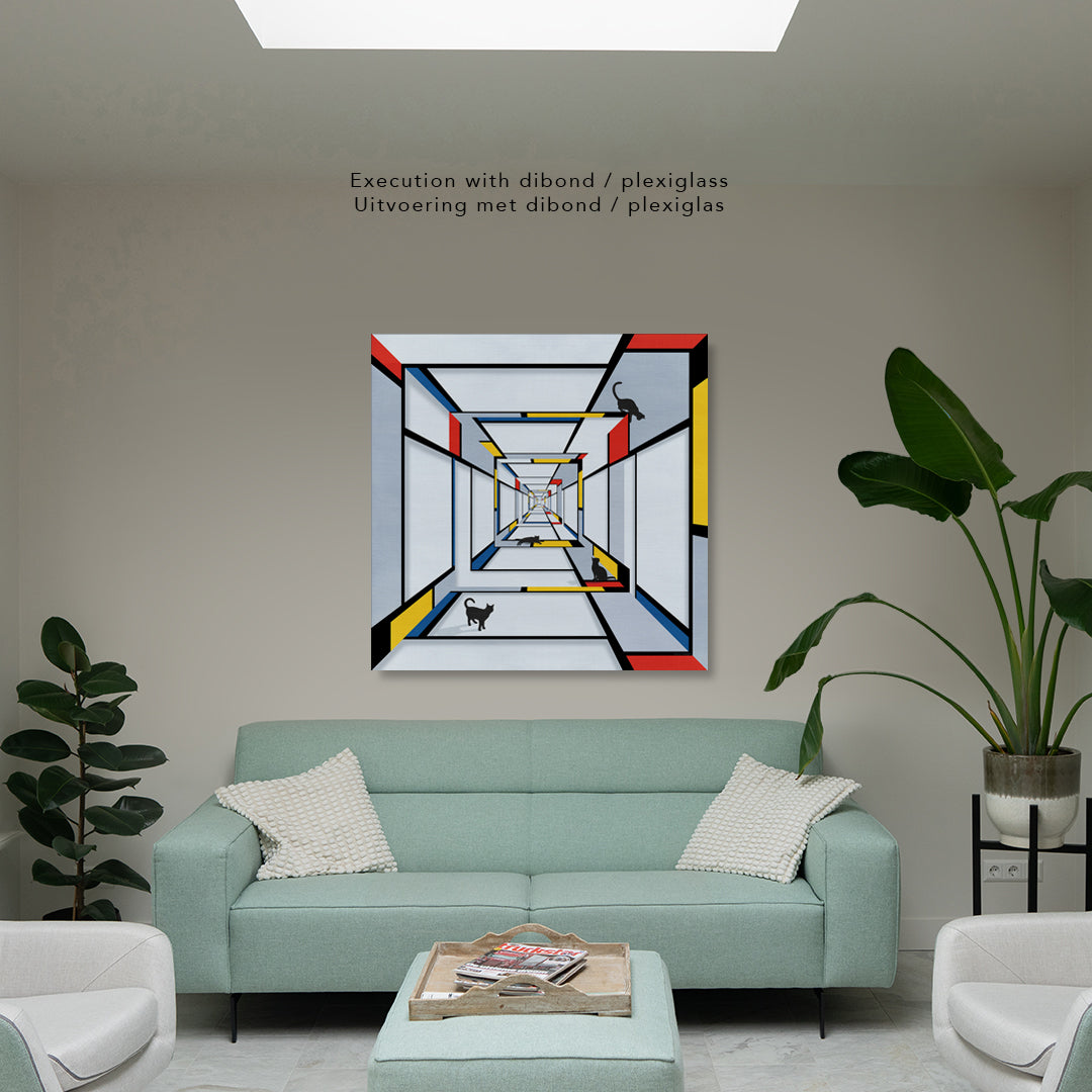 Geometric Bridge 21 Square artwork on rigid wall material in contemporary space
