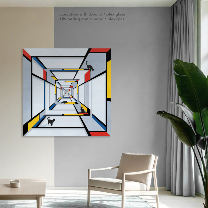 Geometric Bridge 21 Square artwork on rigid wall material in contemporary space