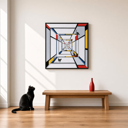 Figurative geometric artwork in interior 