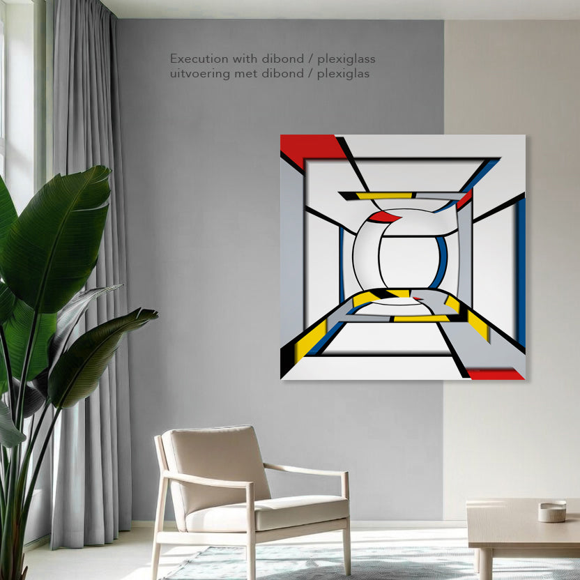 Abstract artwork on plexiglass in contemporary interior
