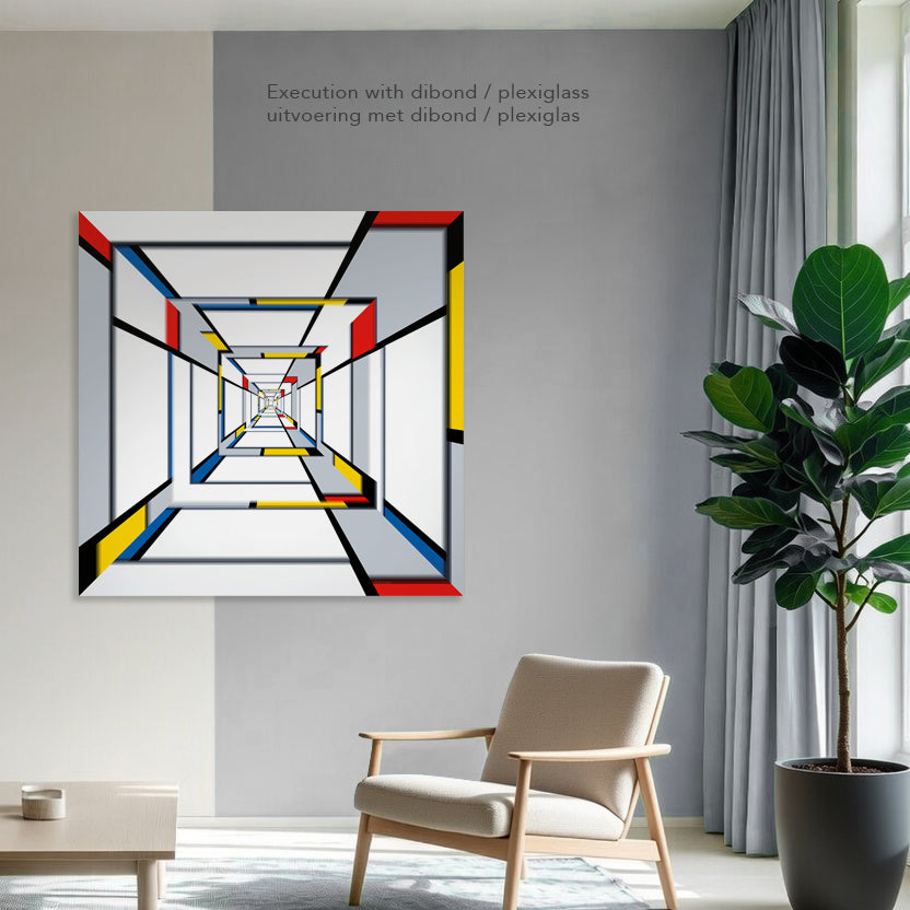 Abstract square composition on plexiglass wall