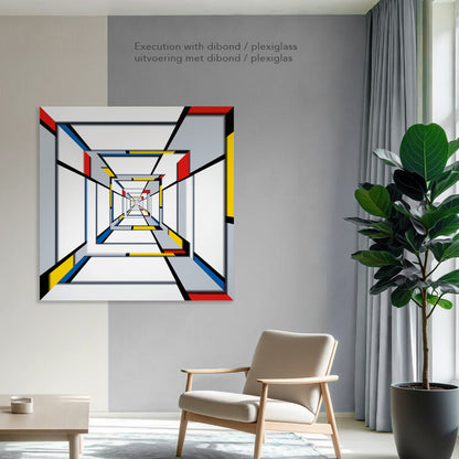 Abstract square composition on plexiglass wall