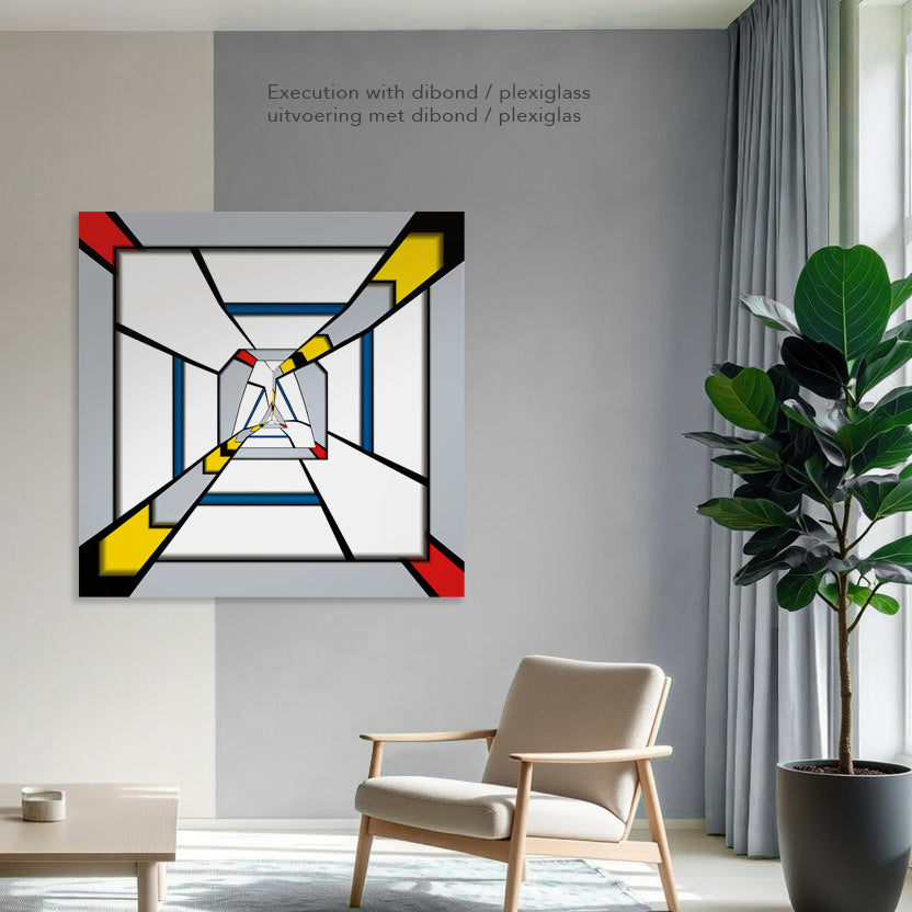 lisette-huizenga-geometric-space-triangle-plexiglass-wall.jpg Alt-tekst: Abstract geometric artwork on plexiglass wall in contemporary space