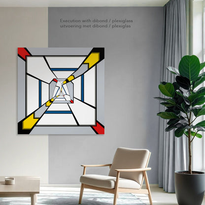 lisette-huizenga-geometric-space-triangle-plexiglass-wall.jpg Alt-tekst: Abstract geometric artwork on plexiglass wall in contemporary space
