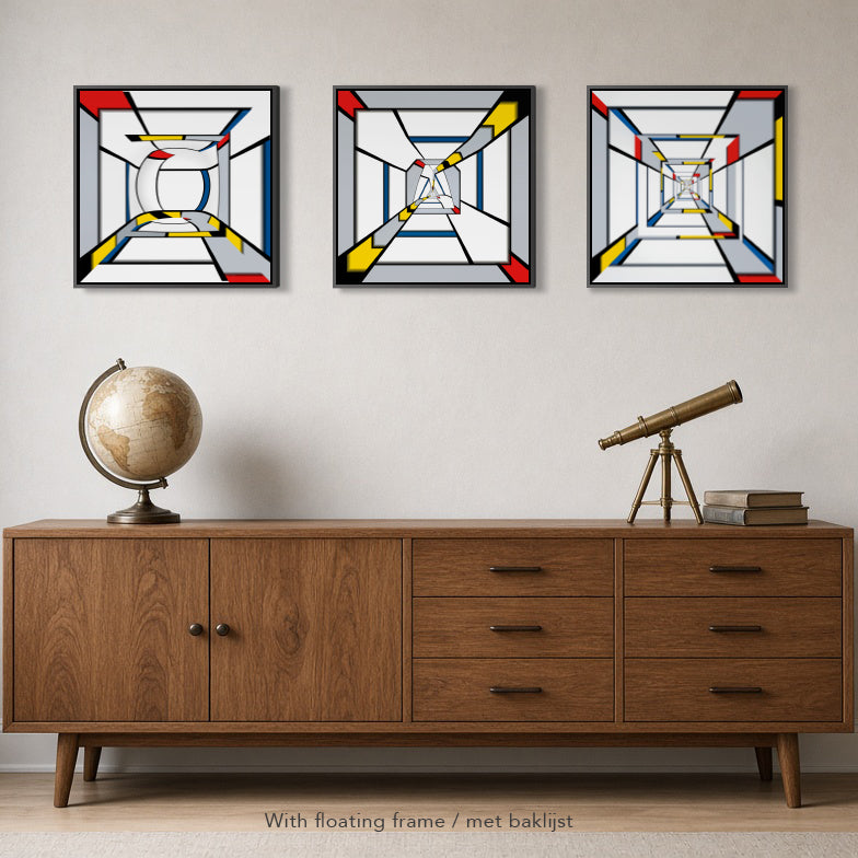 Geometric Spaces artworks in box frames in interior setting