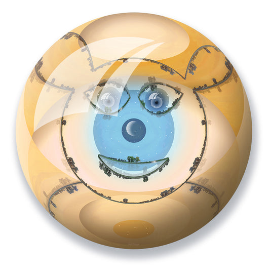  Terra Waramuni Burlesca, playful planet-like artwork with smiling expression, ideal for kids interior by Lisette Huizenga