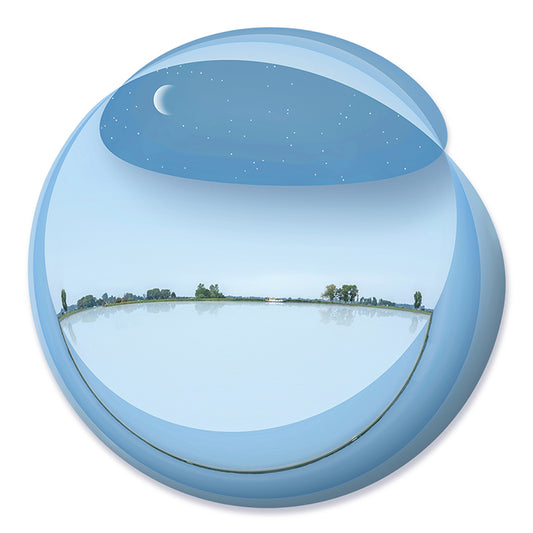 Terra Waramuni, a surreal planet-like landscape with horizon reflection and night sky by Lisette Huizenga
