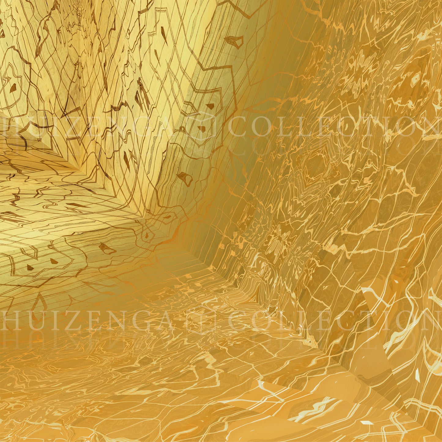 Detail van Metakosmia Gold II – fijne gouden structuren en texturen