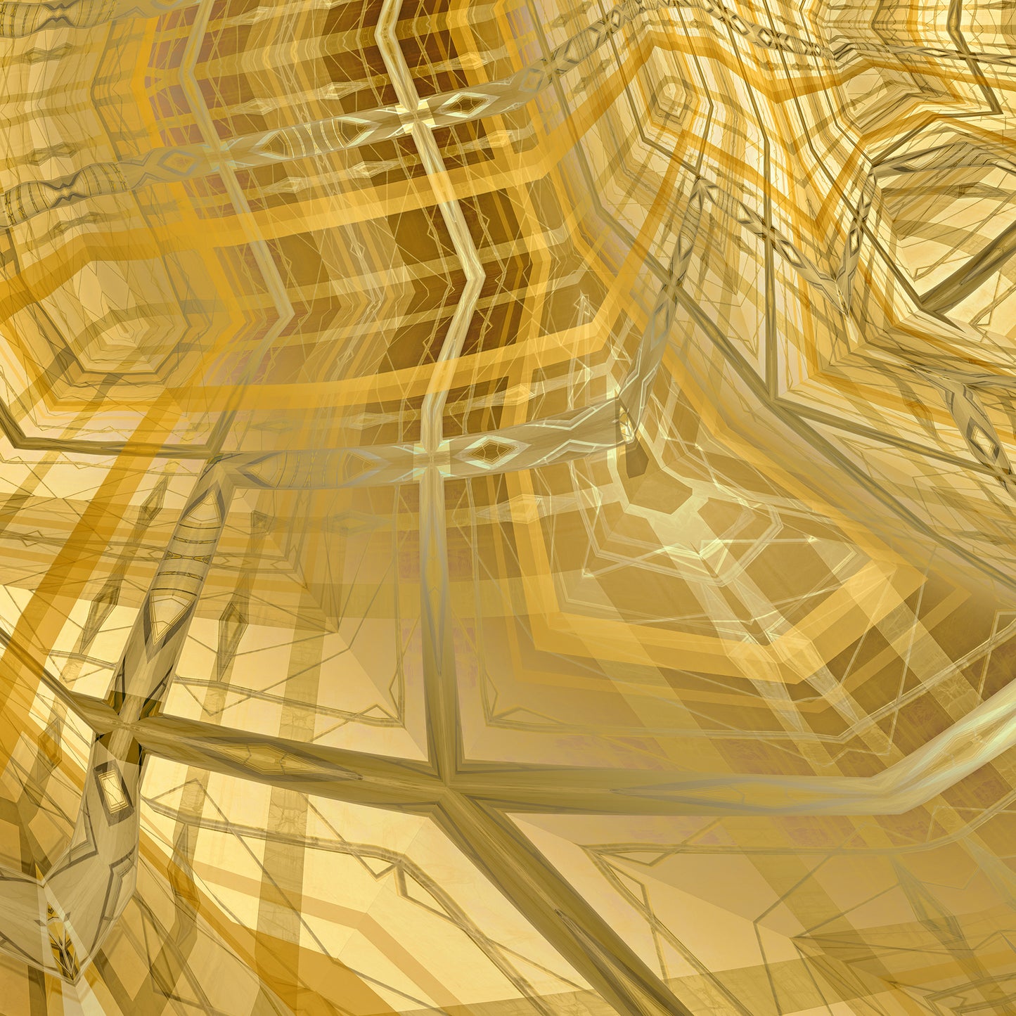 Detail van Metakosmia Gold IV – complexe gouden geometrische patronen en fijne lijnen