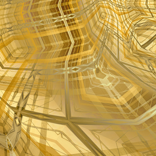 Detail van Metakosmia Gold IV – complexe gouden geometrische patronen en fijne lijnen