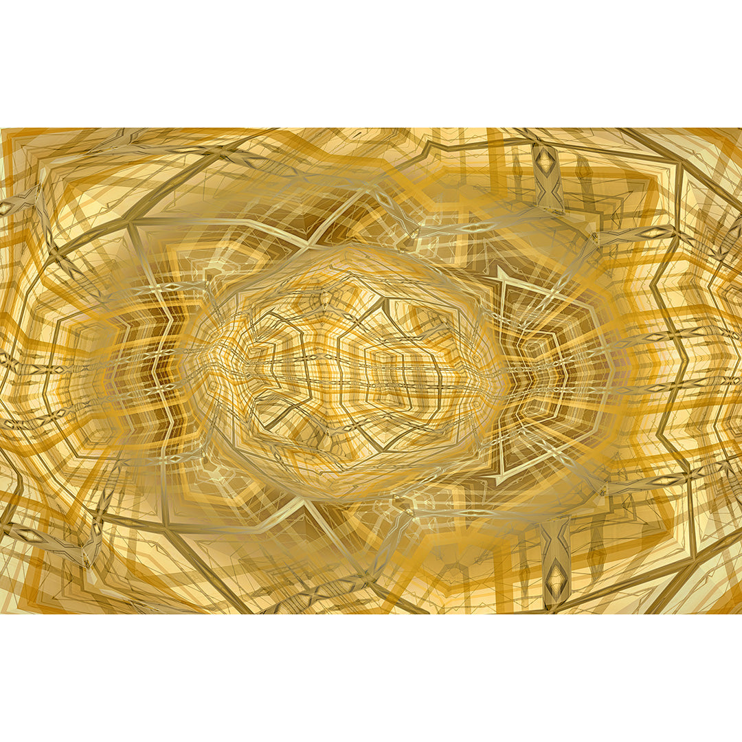 Metakosmia Gold IV – immersive golden digital painting by Lisette Huizenga. A complex, symmetrical geometric cosmos with intricate patterns and radiant light, evoking a sense of infinite depth and metaphysical space.
Ingezoomd