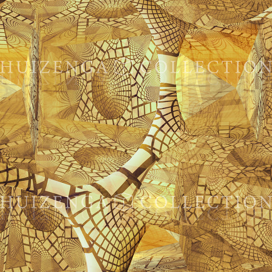 Detail van Metakosmia Gold Mandala I – stralende gouden lichtstructuren en geometrische vormen