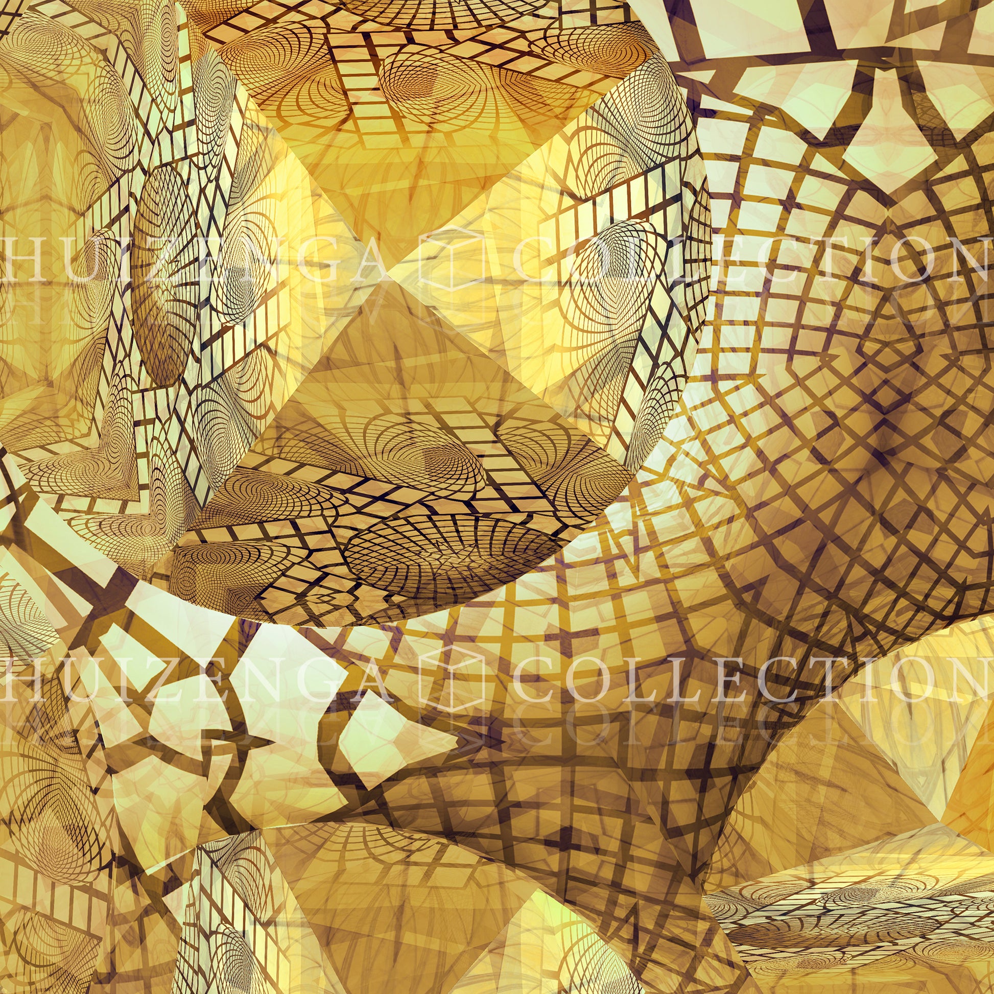 Detail van Metakosmia Gold Mandala I – complexe symmetrische gouden patronen