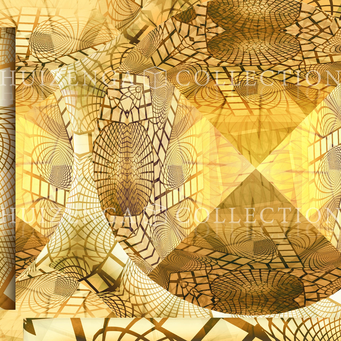 Detail van Metakosmia Gold Mandala II – complexe symmetrische gouden patronen