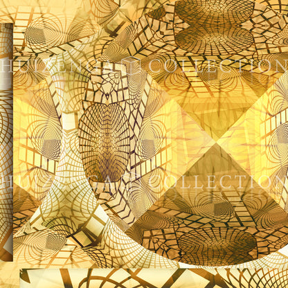 Detail van Metakosmia Gold Mandala II – complexe symmetrische gouden patronen