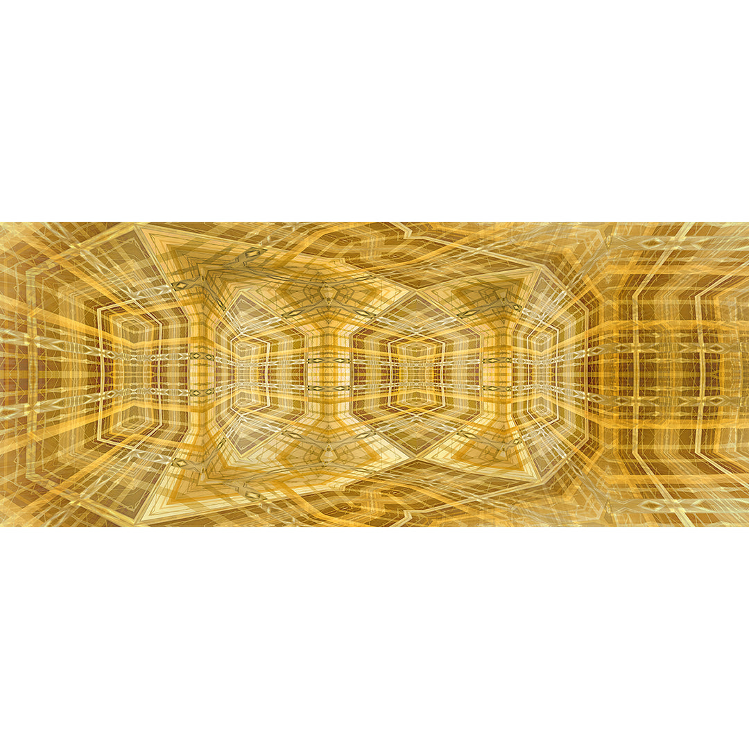 Metakosmia Gold V – immersive golden digital painting by Lisette Huizenga. A symmetrical, cosmic geometric composition with intricate patterns and radiant light, creating a profound sense of infinite depth and transcendence.
Ingezoomd