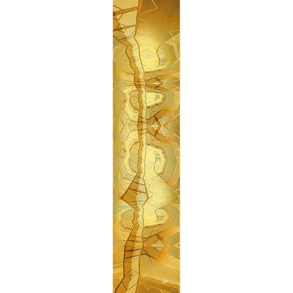 Metakosmia Gold VII, 2026 – immersive abstract digital painting by Lisette Huizenga. A tall, powerful golden composition with intricate geometric patterns and radiant light creating depth and movement.