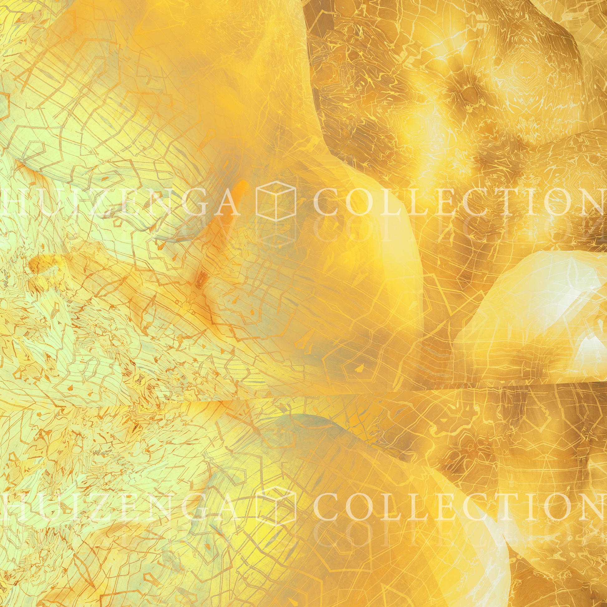 Detail van Metakosmia gold XI – organische gouden vormen en fijne geometrische patronen