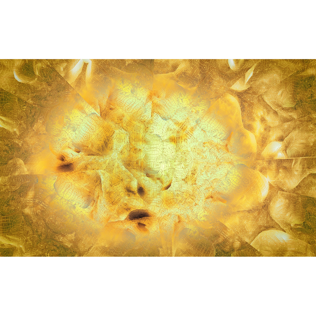Metakosmia Gold XI – immersive golden digital painting by Lisette Huizenga. A luminous cosmic explosion of organic and geometric forms in radiant gold tones, evoking a powerful sense of creation, energy and transcendence.
Ingezoomd
