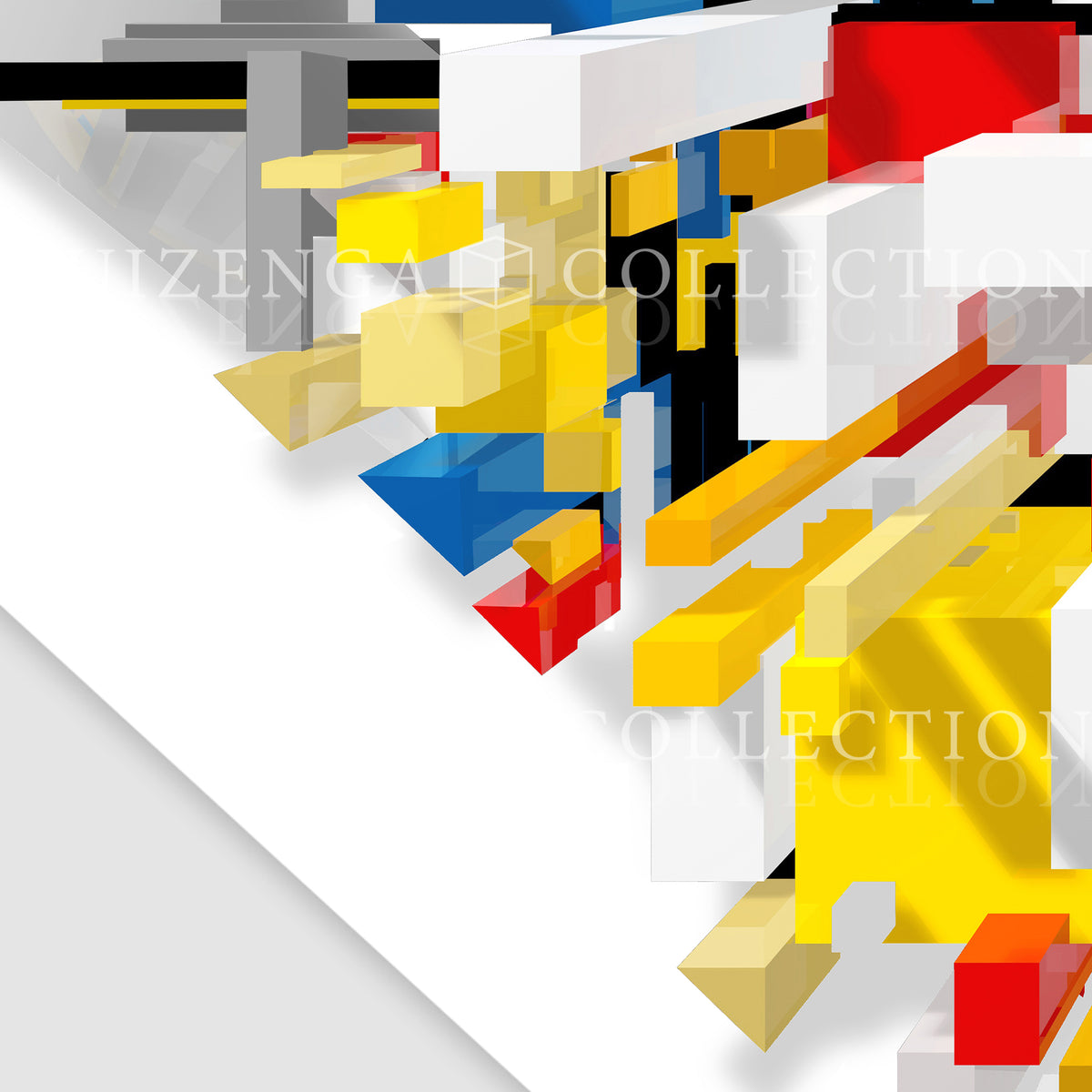 Detail van Nirwana – krachtige Mondriaan-kleuren en abstracte compositie