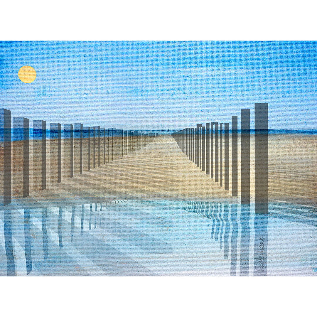 Palenkamer Domburg, 2009 – immersive digital painting by Lisette Huizenga. A surreal interior with poles and architectural elements blending landscape and space.