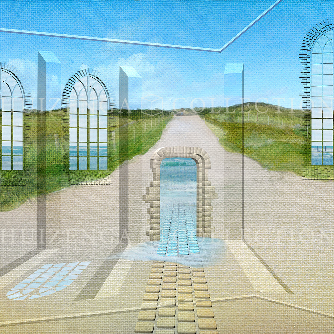 Close-up detail of Path Through the Light by Lisette Huizenga, showing the illuminated path and transparent architectural elements.