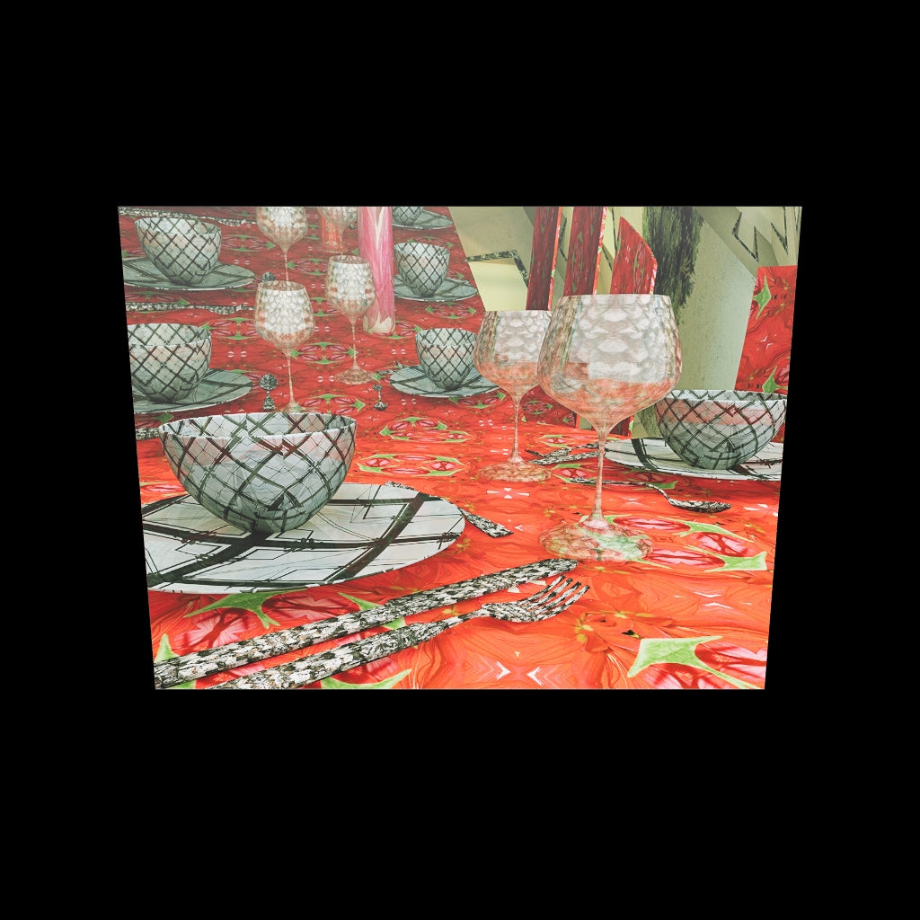 AR view of Dinner in Red by Lisette Huizenga – experience this vibrant red table setting painting in your own space.