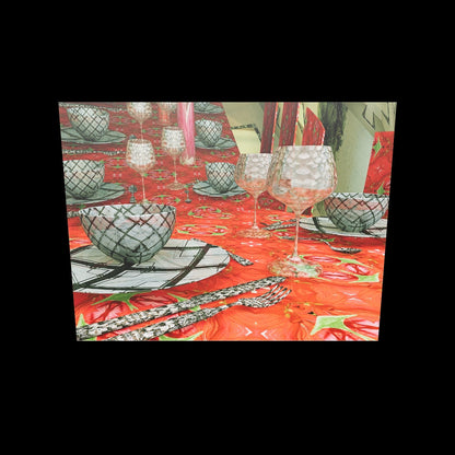 AR view of Dinner in Red by Lisette Huizenga – experience this vibrant red table setting painting in your own space.