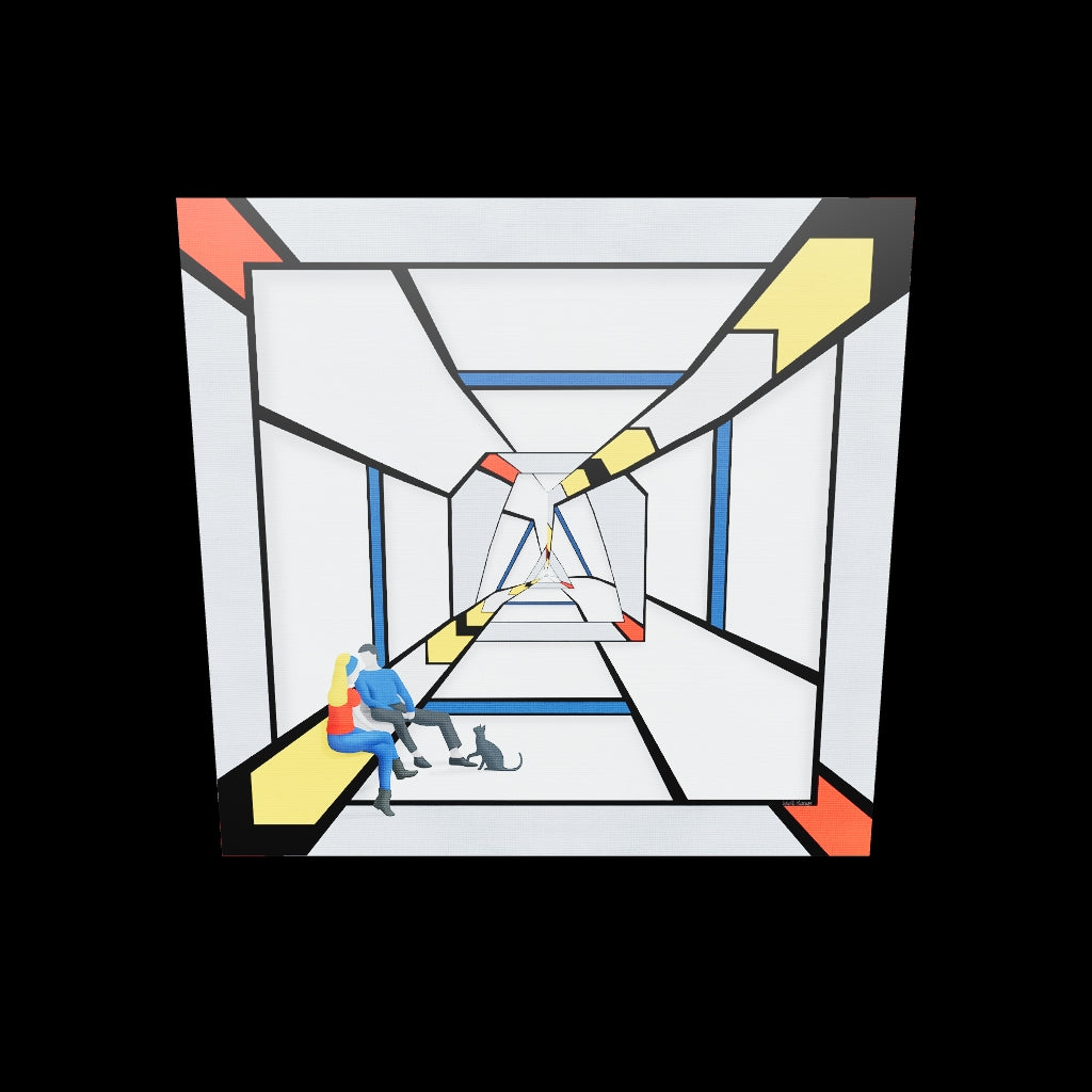 Augmented reality view of Geometric Bridge 21 Triangle artwork in interior setting