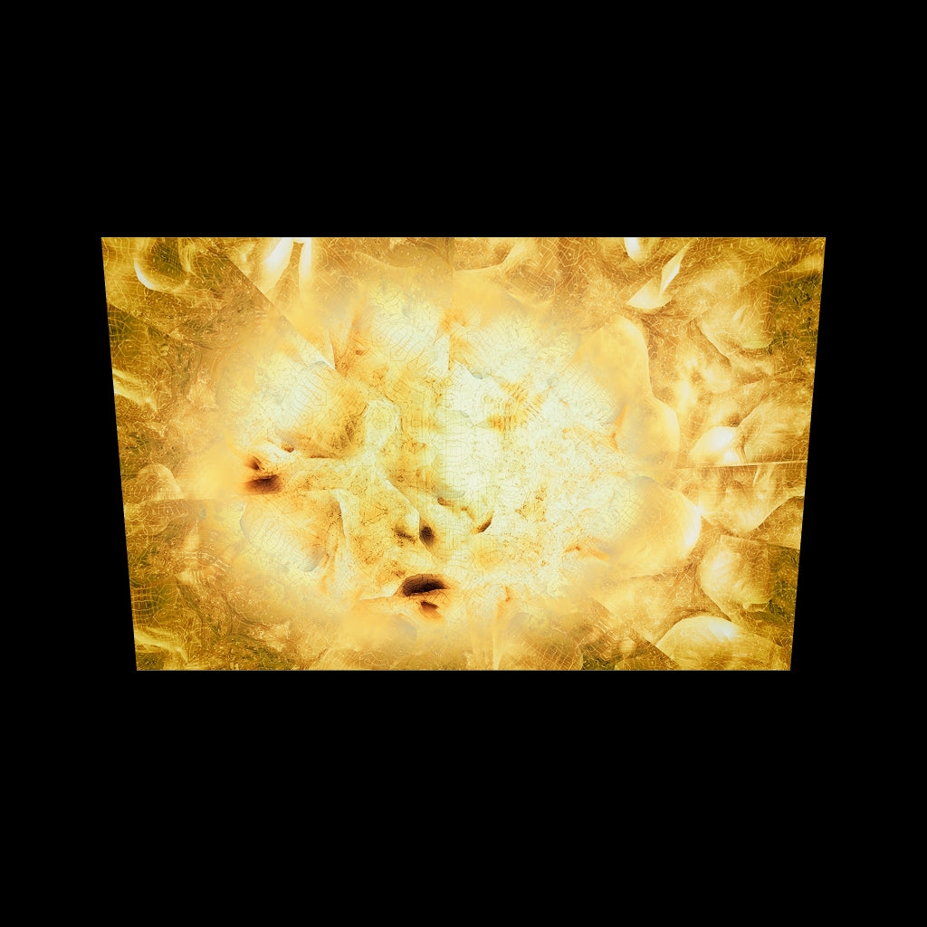 AR view van Metakosmia gold XI – zie hoe dit krachtige, gouden kosmische schilderij in jouw eigen ruimte tot leven komt