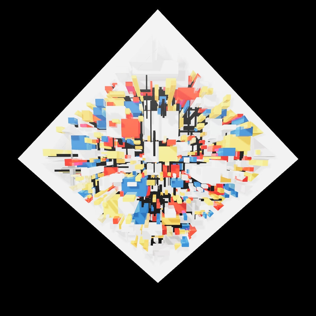 AR view van Nirwana – zie hoe dit krachtige, kleurrijke abstracte schilderij in jouw eigen ruimte tot leven komt