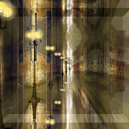 Close-up van Riflessioni Notturne door Lisette Huizenga, detail van lantaarns en reflecties