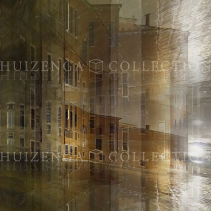 Detail van de mystieke, gelaagde nachtsfeer in Riflessioni Notturne, Venetiaanse serie