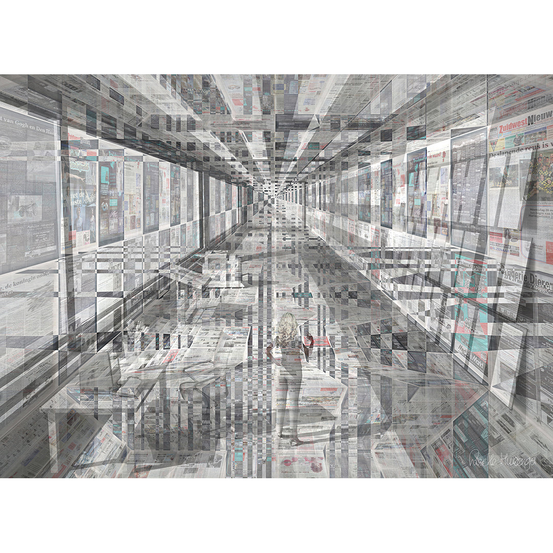 Studio#89, digitaal schilderij door Lisette Huizenga – herinnering aan haar lay-out studio uit 1989
