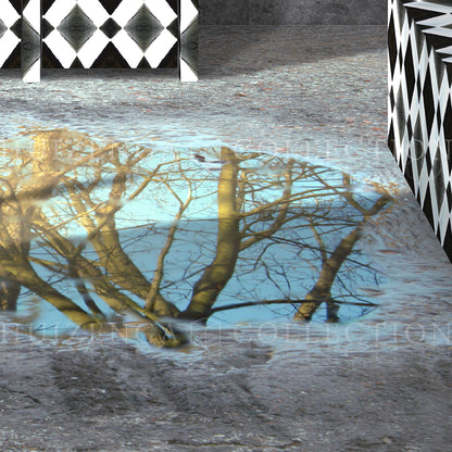 Detail van Wintersuite – bospad met reflectie op de vloer